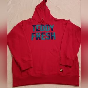 Teddy Fresh Red Hoodie 3D Terry Cloth Logo Men's Size XL